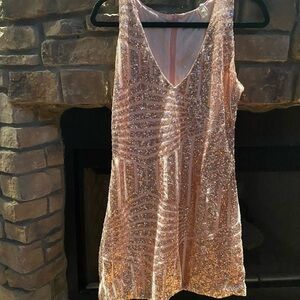 NWOT light pink V neck dress with intricate sequin design.  Large